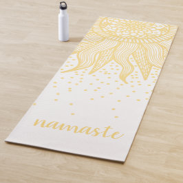 Namaste Gold Sun Mandala Confetti Weiß Yogamatte