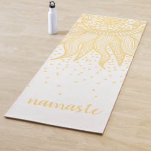 Namaste Gold Sun Mandala Confetti Weiß Yogamatte