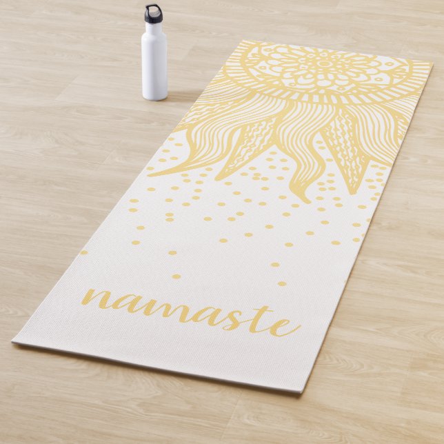 Namaste Gold Sun Mandala Confetti Weiß Yogamatte (Beispiel)