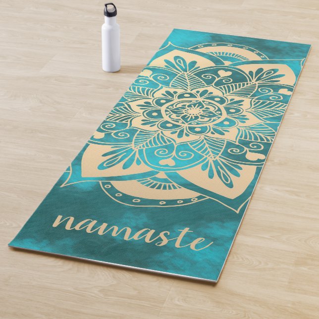 Namaste Gold Turquoise Blume Mandala Yogamatte (Beispiel)