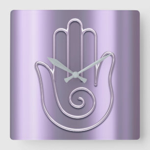 Namaste Greeting Urban Joga Lavender Violet Hand Quadratische Wanduhr
