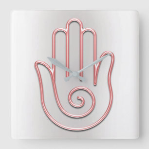 Namaste grüßende graue metallische Joga rosa Hand Quadratische Wanduhr
