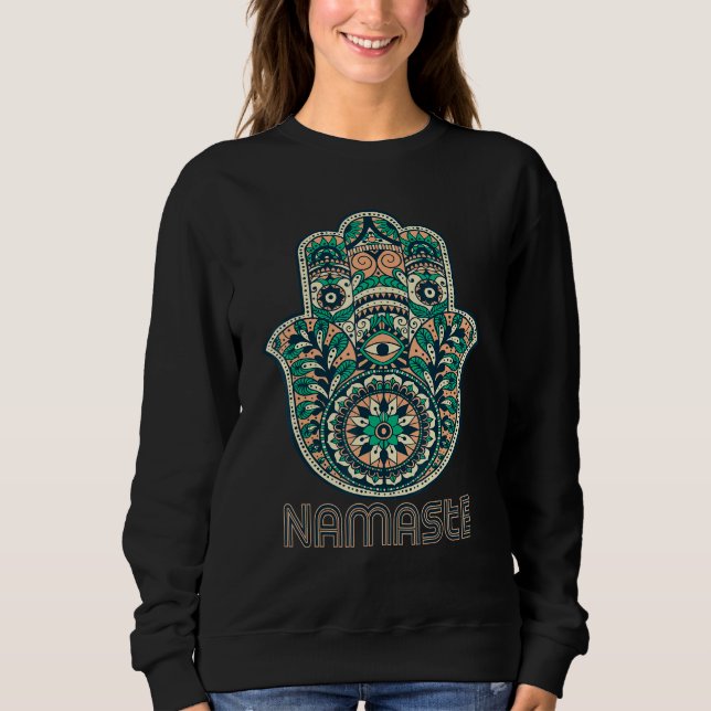Namaste Hamsa Hand Yoga Hinduism Fatima Arabic Sweatshirt (Vorderseite)