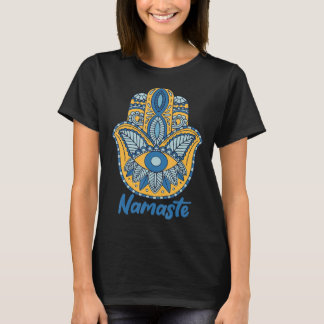 Namaste Hamsa Hand Yoga Hinduismus Fatima Arabic F T-Shirt
