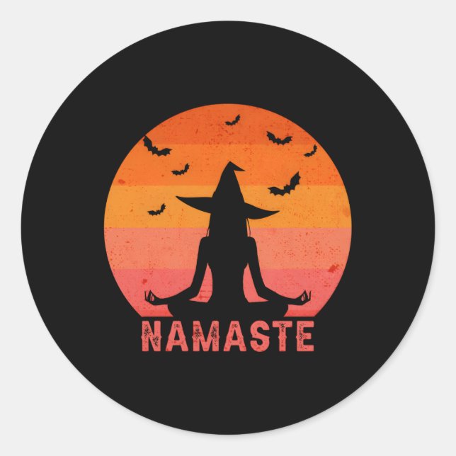 Namaste Hexen Halloween Yoga Hexe Runder Aufkleber (Vorderseite)