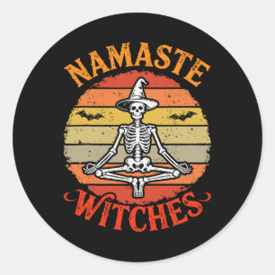 Namaste Hexen Halloween Yoga Retro Vintage Skelett Runder Aufkleber