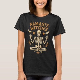 Namaste Hexen Lustiger Halloween Yoga Skelett Kost T-Shirt