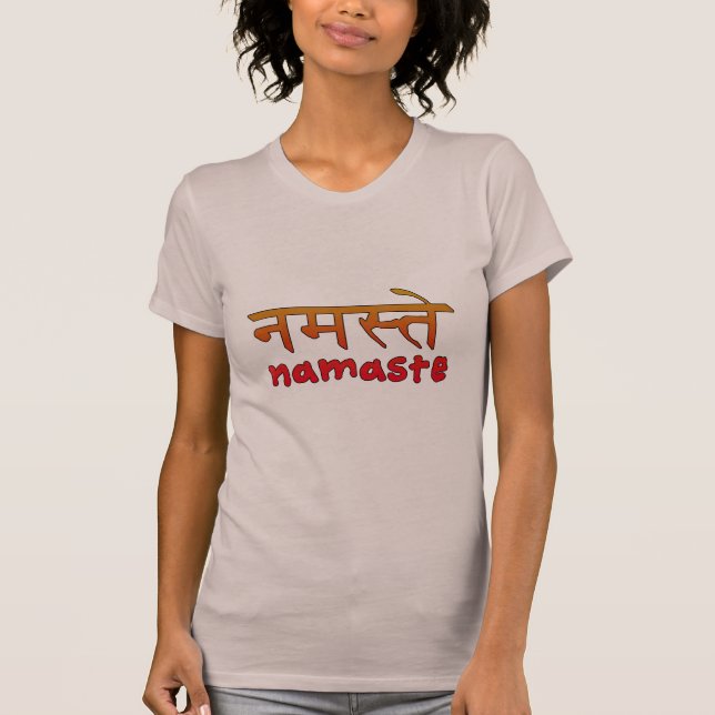 Namaste im englischem und Hindi-Skript T-Shirt (Vorderseite)