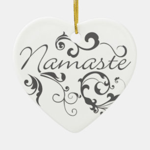 Namaste in dunkelgrauen Wirbel Keramikornament