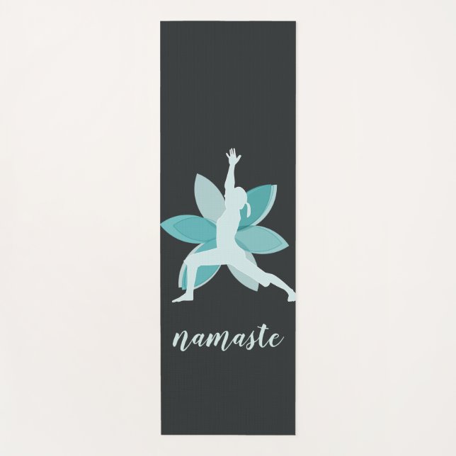 Namaste. Krieger-Pose-blauer Lotos-Blumen-Logo Yogamatte (Vorderseite)