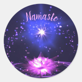 Namaste Lila Crystal Lotus Bright Star Runder Aufkleber