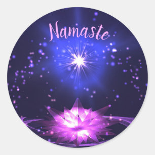 Namaste Lila Crystal Lotus Bright Star Runder Aufkleber