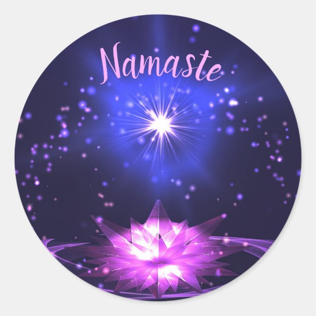 Namaste Lila Crystal Lotus Bright Star Runder Aufkleber (Vorderseite)