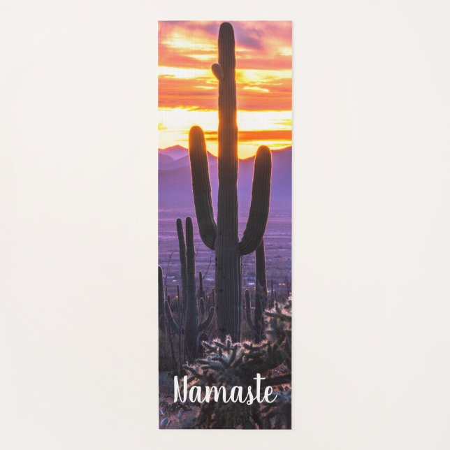 Namaste Lila Orange Cactus Arizona Sunset Custom Yogamatte (Vorderseite)