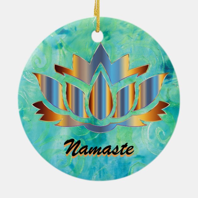Namaste Lotus Blau-Verzierung Keramik Ornament (Hinten)