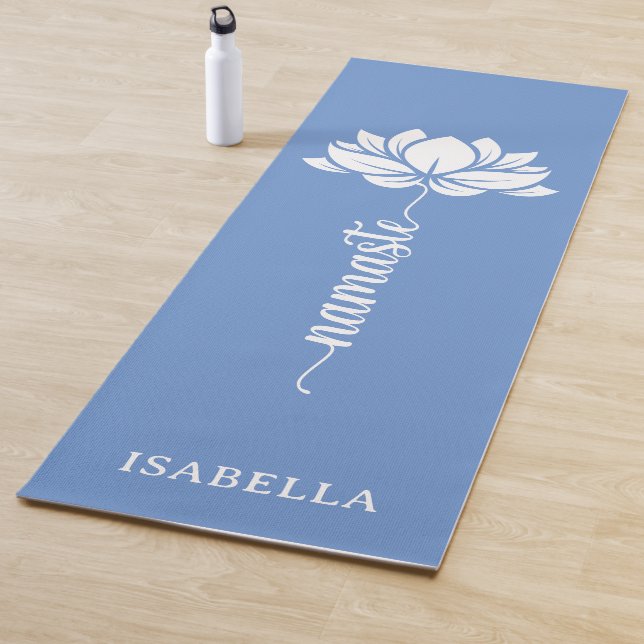 Namaste Lotus Blume Modern Blue Individuelle Name Yogamatte (Beispiel)