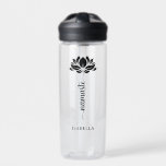 Namaste Lotus Blume Moderner Personalisierter Name Trinkflasche<br><div class="desc">Namaste Black Lotus Blume Moderner Personalisierter Name Sport Fitness Yoga Water Flasche verfügt über eine schwarze Lotus-Blume mit dem Text "namaste" in modernen handgeschriebenen Kalligraphie-Skript und personalisiert mit Ihrem Namen. Das perfekte Geschenk zum Geburtstag,  Weihnachten,  Muttertag,  Freunde,  Yogafreunde,  Fitness und Sport. Entworfen von © Evco Studio www.zazzle.com/store/evcostudio</div>