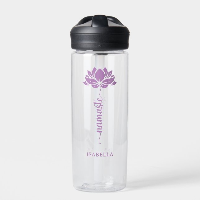 Namaste Lotus Blume Moderner Personalisierter Name Trinkflasche (Vorderseite)