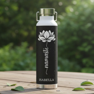 Namaste Lotus Blume Moderner Personalisierter Name Trinkflasche