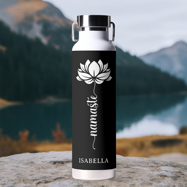Namaste Lotus Blume Moderner Personalisierter Name Trinkflasche (Von Creator hochgeladen)
