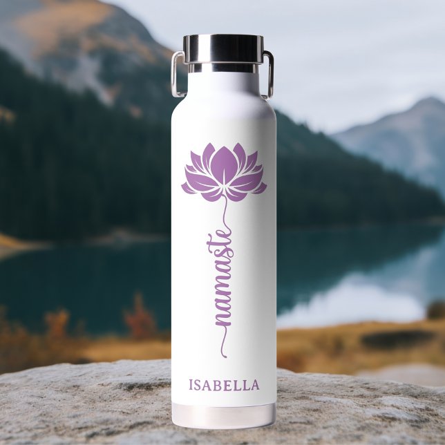 Namaste Lotus Blume Moderner Personalisierter Name Trinkflasche (Von Creator hochgeladen)