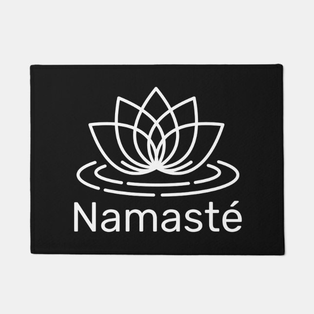 Namasté lotus Blume Moderner Schwarz-Weiß-Empfang Fußmatte (Vorderseite)