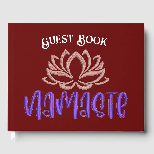 Namaste Lotus Blume Zen Yoga Burgundy Personalize Gästebuch (Vorderseite)