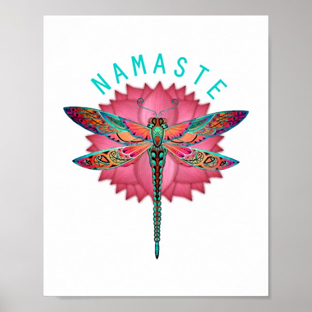 Namaste Lotus Dragonfly Yoga Poster (Vorne)