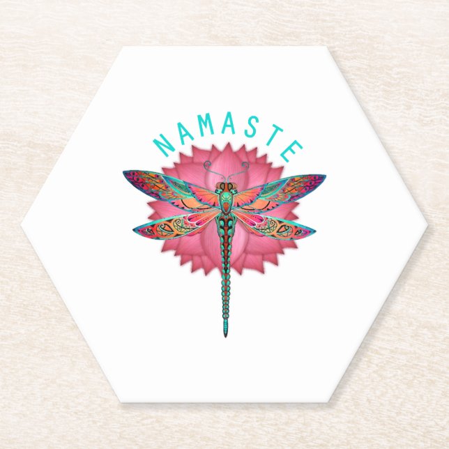 Namaste Lotus Dragonfly Yoga Untersetzer (Vorderseite)