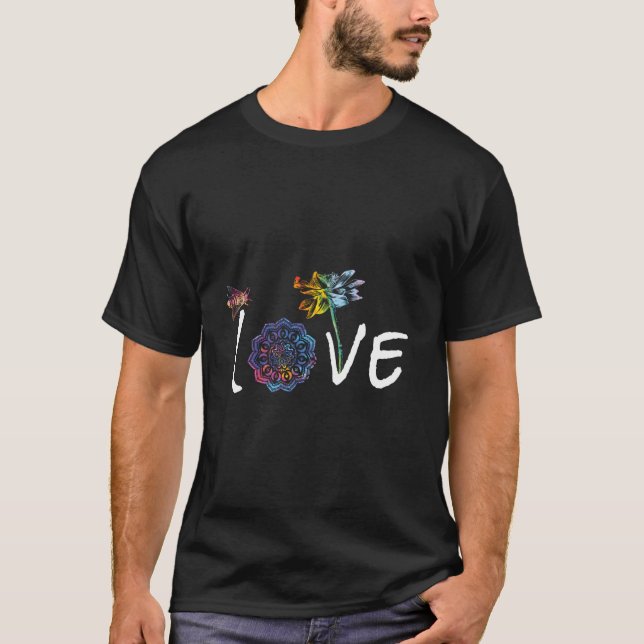 Namaste Love Lotus Flower Bee Peace Meditation Yog T-Shirt (Vorderseite)