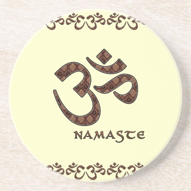 Namaste mit OM-Symbol Brown und Creme Getränkeuntersetzer (Vorne)