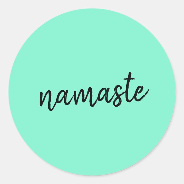Namaste | Neo Mint Green Modern Yoga Spiritual Runder Aufkleber (Vorderseite)