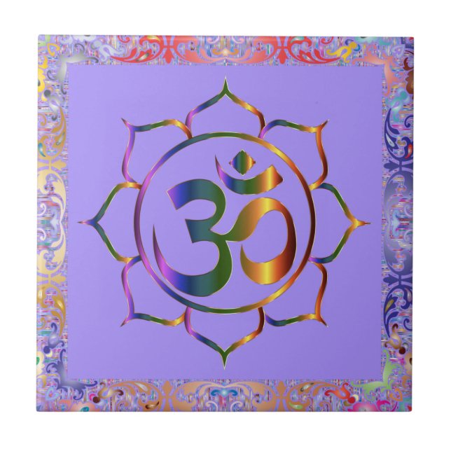 Namaste Om Lotus Rainbow Vintag Fliese (Vorderseite)