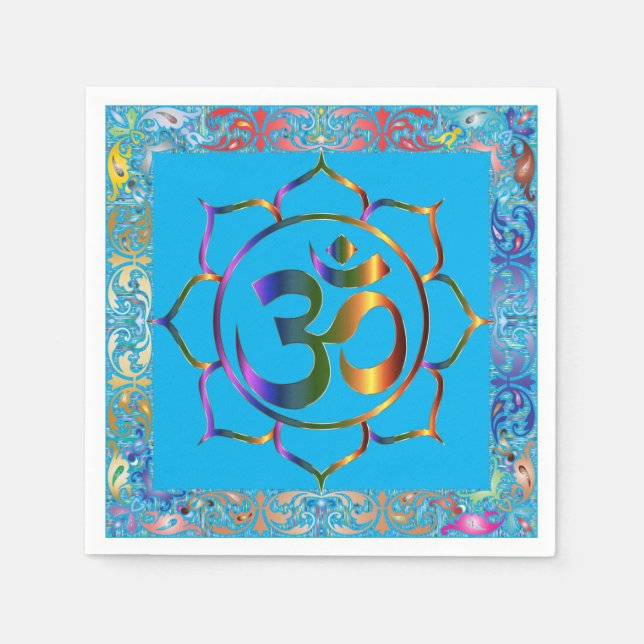 Namaste Om Lotus Rainbow Vintag Personalisiert Serviette (Vorderseite)