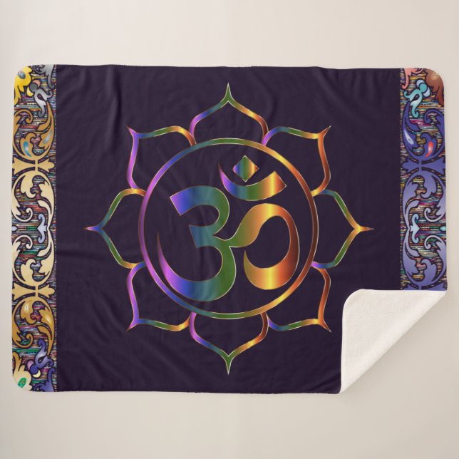 Namaste Om Lotus Rainbow Vintag Sherpa Blanket Sherpadecke (Vorderseite (Horizontal))