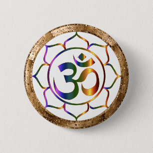 Namaste Om (Om) & Lotus mit Goldbronze-Grenze Button