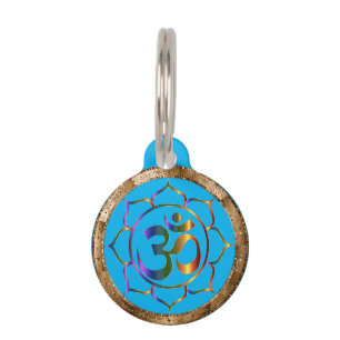 Namaste Om (Om) & Lotus mit Goldbronze-Grenze Haustiermarke