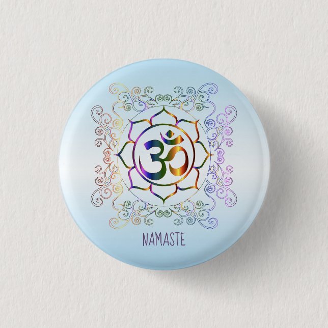 Namaste Om (Om) Lotus Prismatisch Ornamental Button (Vorderseite)
