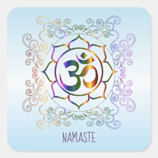 Namaste Om (Om) Lotus Prismatisch Ornamental Quadratischer Aufkleber