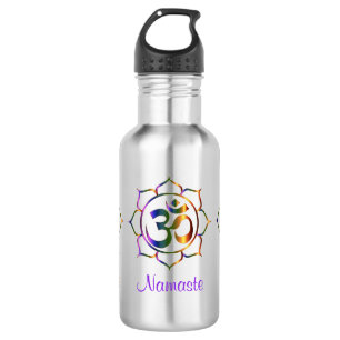 Namaste Om Om & Lotus Prismatischer Regenbogen Edelstahlflasche