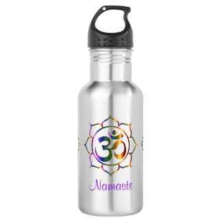 Namaste Om Om & Lotus Prismatischer Regenbogen Edelstahlflasche
