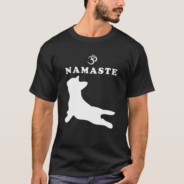 Namaste Om Symbol Französischer Bulldog Funny Yoga T-Shirt (Vorderseite)