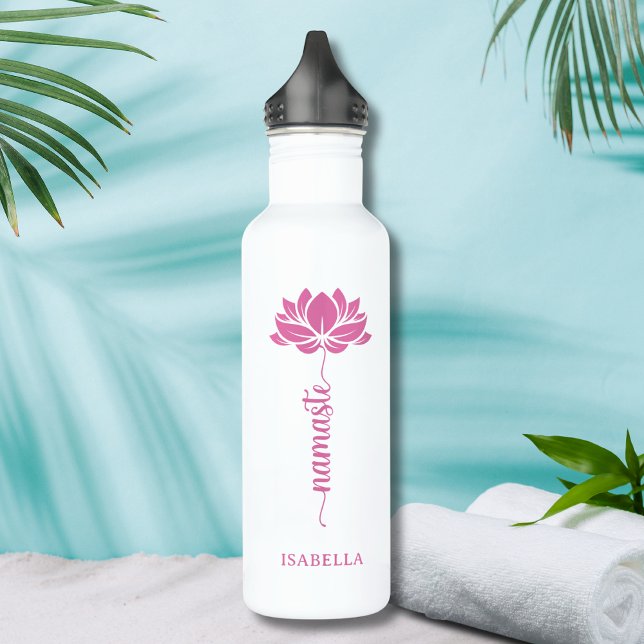 Namaste Pink Lotus Blume Moderner Personalisierter Edelstahlflasche (Von Creator hochgeladen)