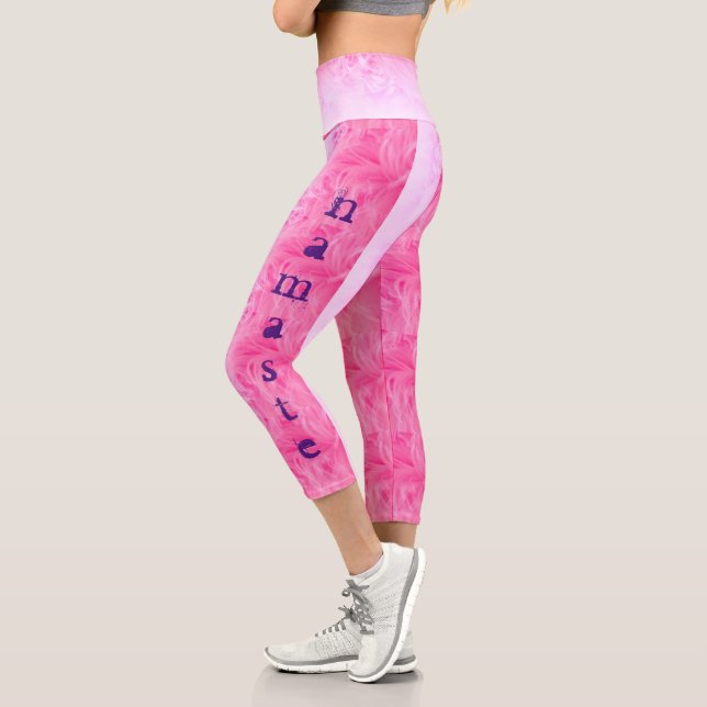 Namaste Print Hot Pink Lila Modern Simple Yoga Capri Leggings (Links)
