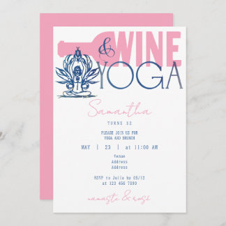 Namaste & Rose Minimal Wein & Yoga Brunch Geburtst Einladung