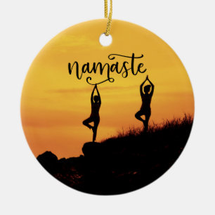 Namaste Silhouette Spirituelle Medizin Yoga Keramik Ornament