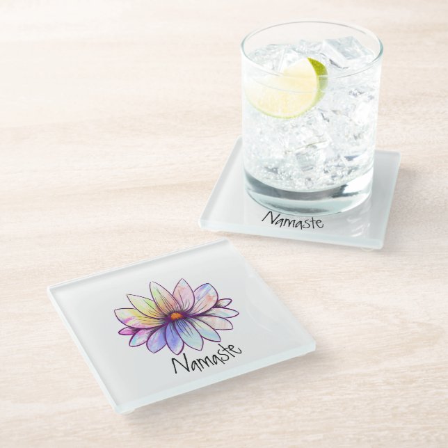 Namaste, Spritzer pastel lotus Blume Glasuntersetzer (Schrägansicht)