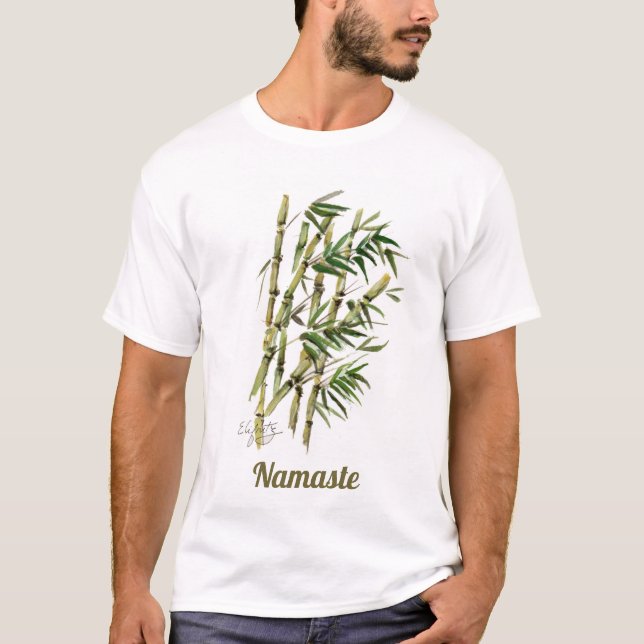 Namaste Text Bamboo Respektvoll Grußanstrich T-Shirt (Vorderseite)