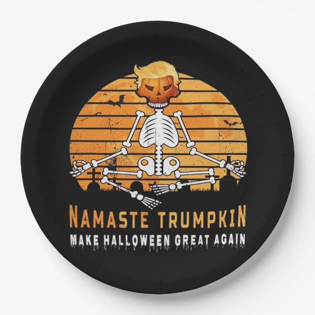 Namaste Trumpkin macht Halloween Great wieder Medi Pappteller (Vorderseite)