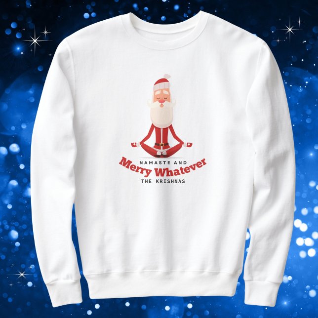 Namaste und Merry Was Funny Yoga Weihnachten Sweatshirt (Personalize with a name or leave blank. Available in multiple apparel types, colors and sizes.)
